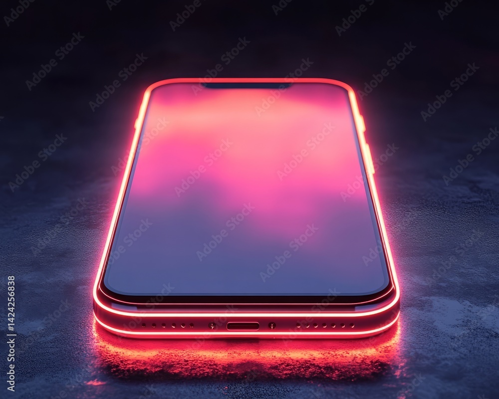 Poster minimalist smartphone icon with glowing screen and sharp lines