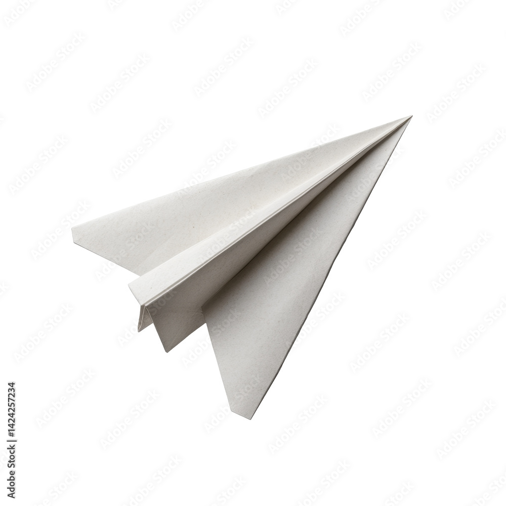 Poster simple white paper airplane with folded wings and pointed nose displaying clean lines
