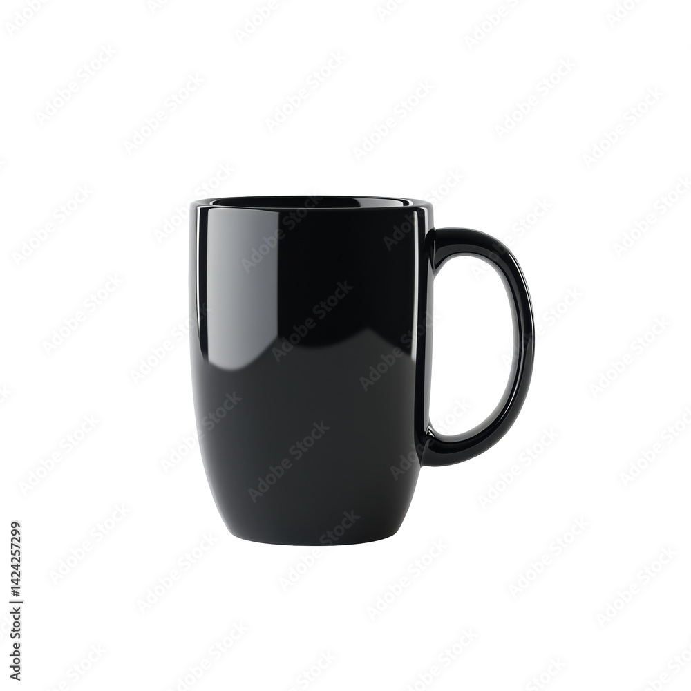 Poster simple black ceramic mug with reflective surface and smooth handle design for everyday use