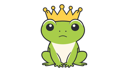 sad frog with crown vector illustration, simple frog vector illustration with sad face