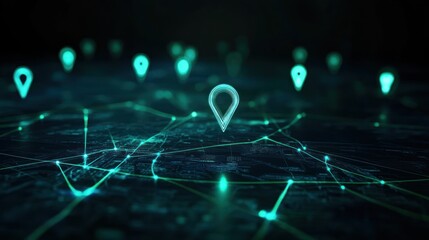 Obraz premium Futuristic Navigation Network with Glowing Location Pinpoints and Interconnections