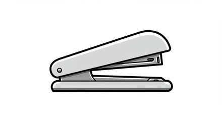 Simple gray stapler, side view, isolated on white, office supply illustration.