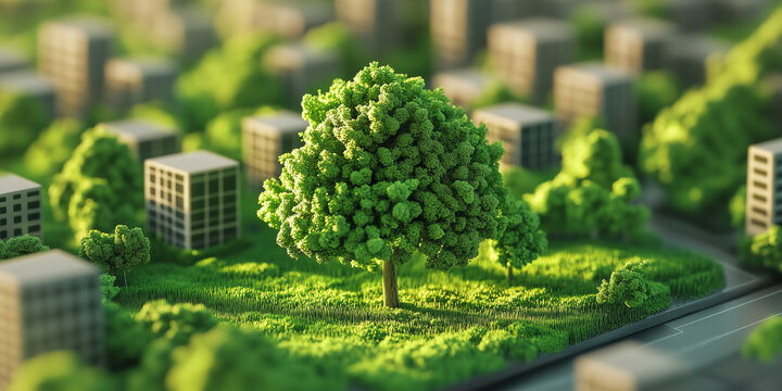 3D representations emphasizing sustainability in business practices and eco-friendly initiatives