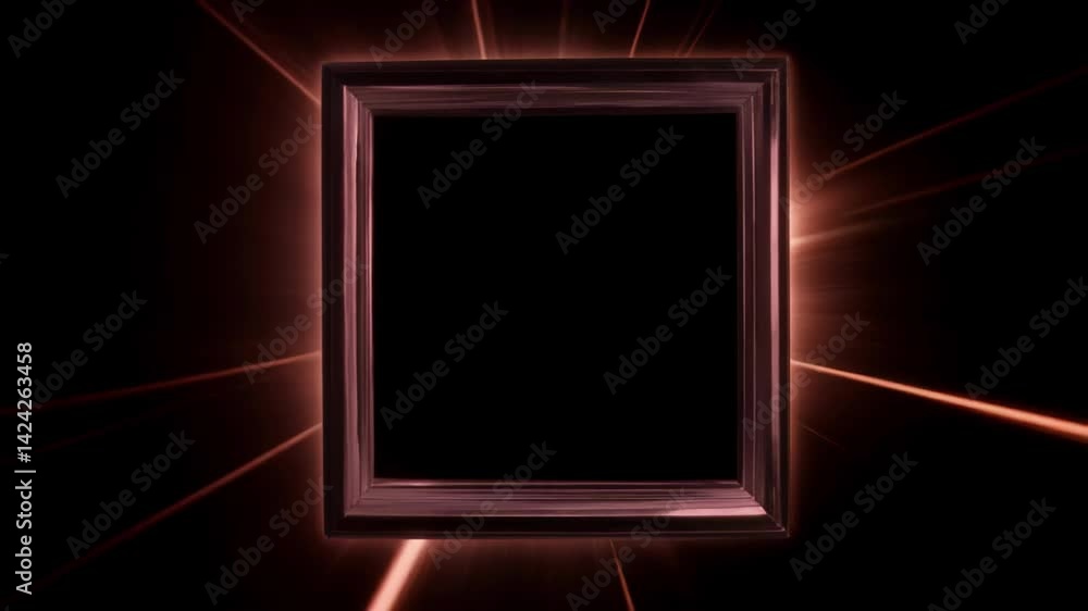 Poster a glowing, illuminated picture frame against a dark backdrop, creating an ethereal atmosphere with r