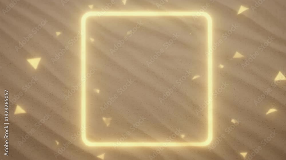 Poster a glowing rectangular outline on sandy terrain, creating an inviting and mystical atmosphere with su