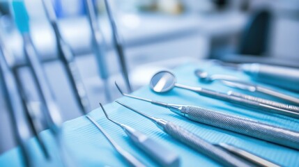 Close-up of sterile dental instruments ready for a check-up examination