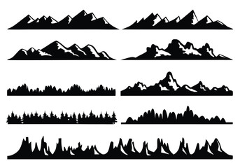 Black and White Mountain Silhouettes – Minimalist Vector Landscape with Jagged Peaks

