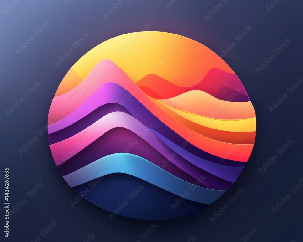 Poster dynamic like icon with overlapping gradient layers, modern flat style