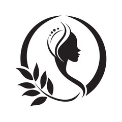 Luxury spa logo with calm woman silhouette and leaf