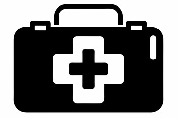 First Aid Kit Black and White Silhouette Vector Illustration