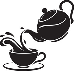 Black silhouette of teapot and cup. Black silhouette of porcelain teapot pouring tea in the cup