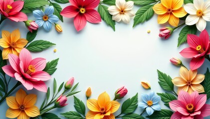 Vibrant spring flowers and leaves forming a seamless pattern, nature, colorful, floral