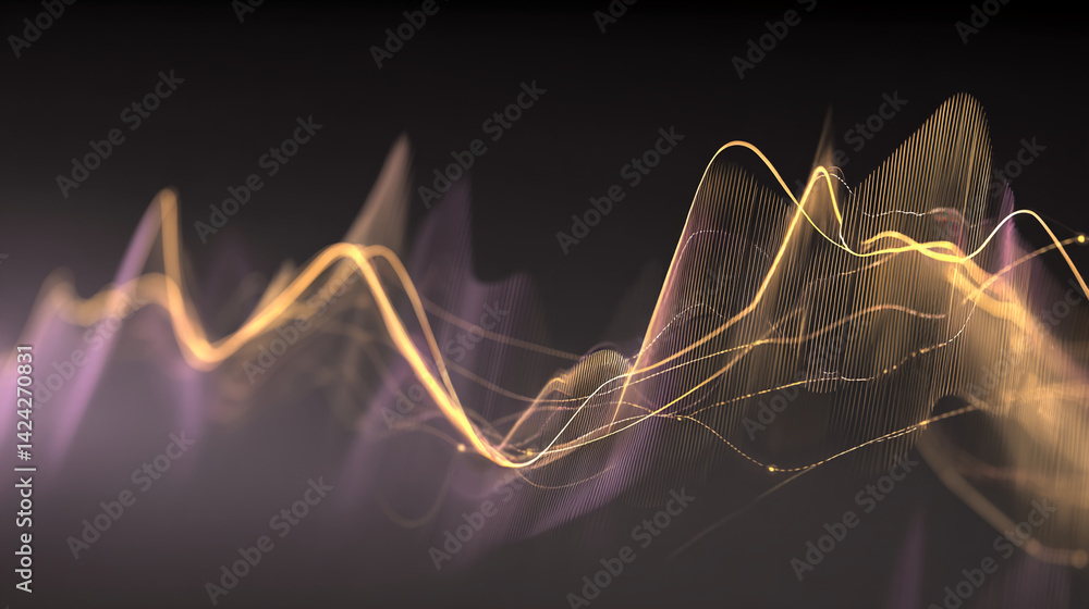 Poster abstract image of flowing golden and purple lines on a dark background, creating a dynamic and energ