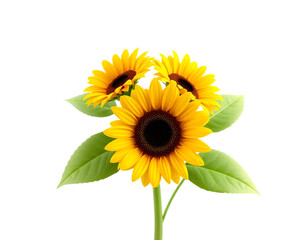 Fototapeta premium Three Sunflowers with Green Leaves