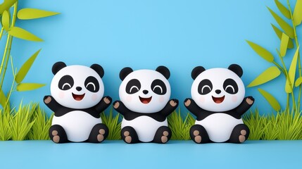 Obraz premium Cute Panda Bears Cartoon 3D Render