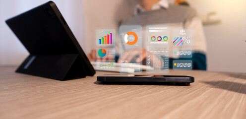 Growth business concepts. Manager analyzes charts and market data to generate an investment strategy