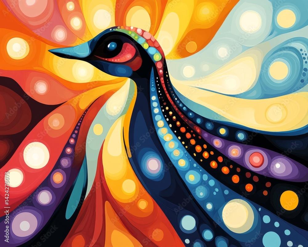 Poster artistic like icon made of colorful abstract patterns, bold design