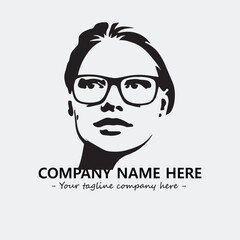 woman with glasses silhouette illustration black and white for logo company vector image