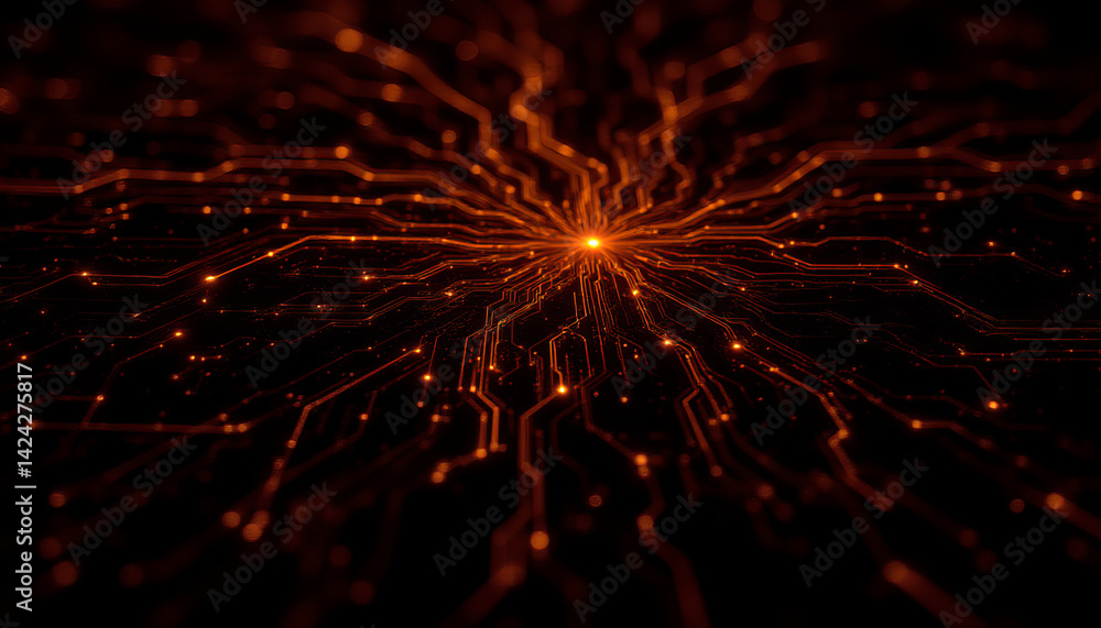 Poster abstract digital design with glowing lines and circuits, creating vibrant energy effect