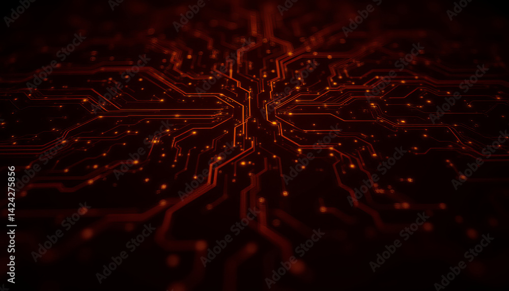 Aufkleber abstract circuit design with glowing lines and nodes red tones, evoking technology
