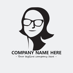 woman with glasses silhouette illustration black and white for logo company vector image