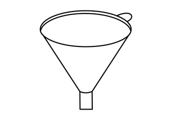 Hand drawn cute outline illustration of funnel. Flat vector marketing analysis sticker line art doodle. Sales strategy optimization icon. Customer conversion. Laboratory or kitchen tool. Isolated.