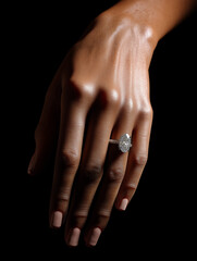 Model’s hand shows sparkling oval diamond ring