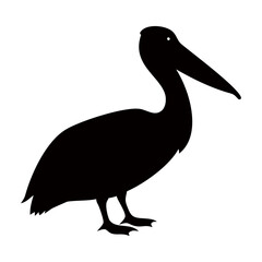 Black Pelican bird icon silhouette on transparent background