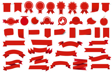 Red Ribbons Set And Isolated White Background