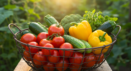 Freshly Harvested Vegetables in Wicker Basket Displaying Seasonal Bounty