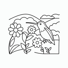  Hummingbird Animal Coloring Pages for Kids – Simple Black and White Line Drawings Vector Art Illustration.