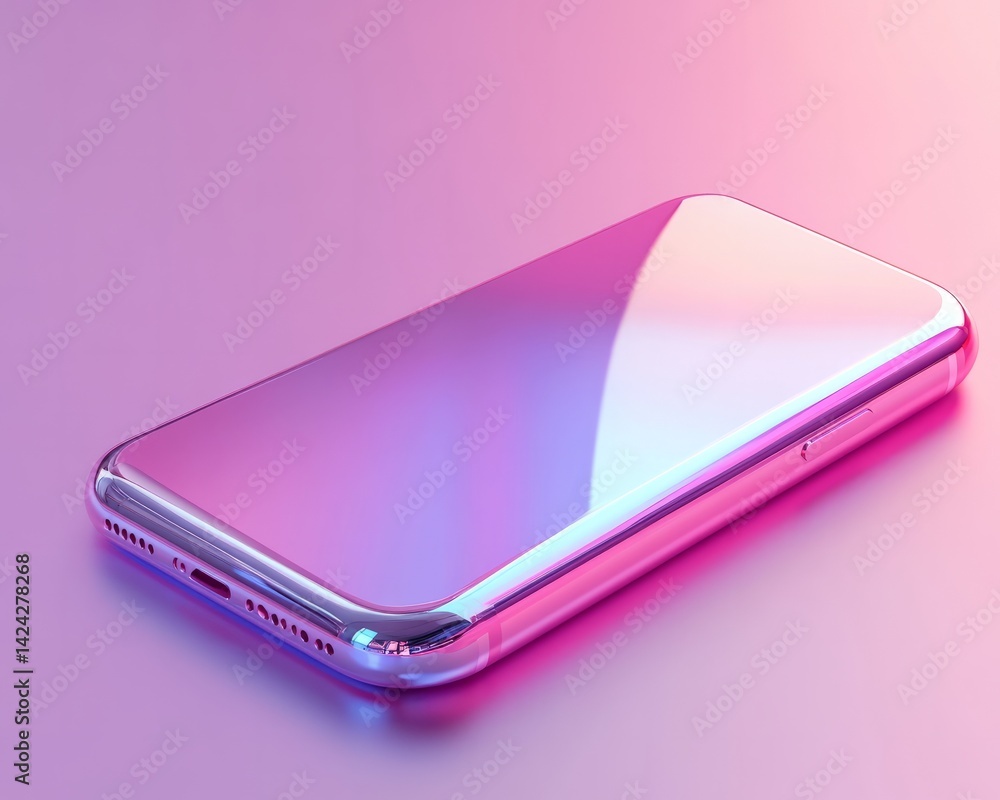 Poster 3d phone icon with reflective surface, sleek and modern on a soft gradient