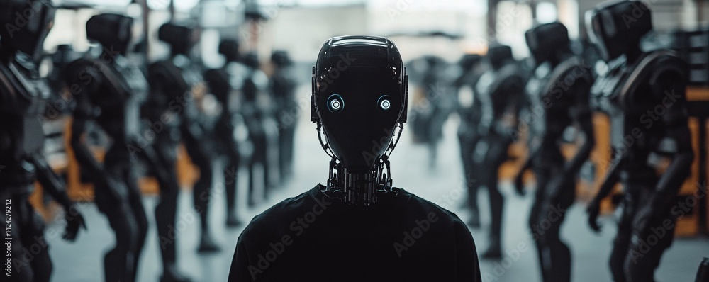 Aufkleber Black robot standing in front of other robots