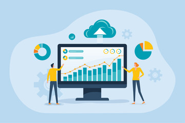 business data analytics design. people marketing team working. business finance investment concept. report graph information analysis. flat vector illustration.