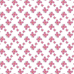 Repeating Pattern of Pink Butterflies on a White Background

