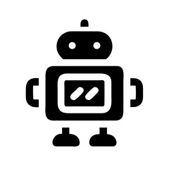 Naklejka premium Programming bot mascot character with a friendly expression on a plain background