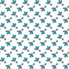 Seamless Festive Pattern with Holly Leaves and Berries for Christmas Decorations