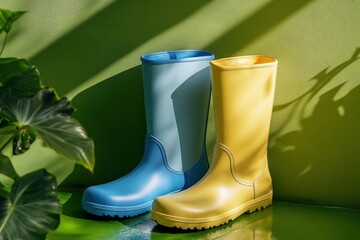 Vibrant garden boots, a pair of colorful rain boots.