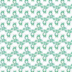 Seamless Green Floral Pattern with Repeating Tulip Motifs