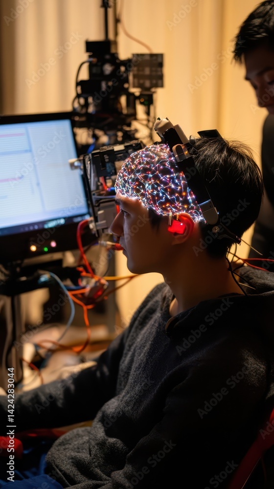 Poster a person undergoing brain-computer interface experimentation.