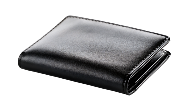black leather wallet Isolated on transparent Background