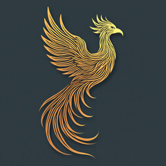 Fototapeta premium Elegant golden phoenix with flowing feathers, minimalist design