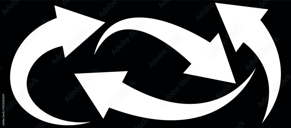 Poster white curve arrows set.arrow sign. set of curved arrows isolated on black background. curved arrows,
