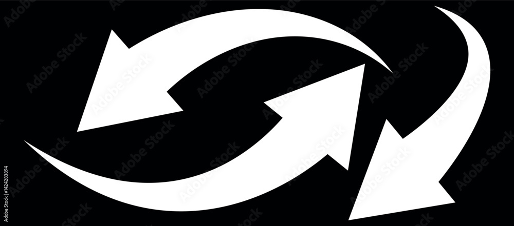 Poster set of white curve arrows isolated on black background. curve arrow illustration.curved arrows, hand