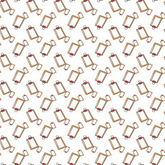 Seamless Pattern Featuring Wooden Frame and Red Elements on White Background