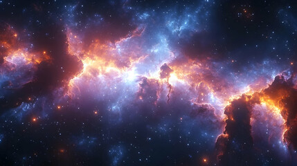 Obraz premium Cosmic Nebula with Orange and Blue Glowing Gases in Dark Space