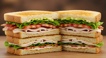Appetizing Turkey Club Sandwiches Piled High with Fresh Ingredients