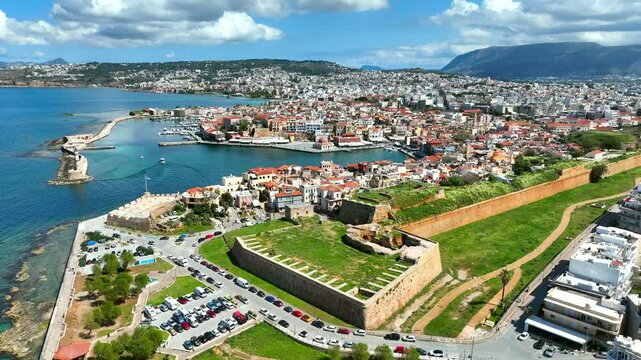 Aerial View Of Chania Old Venetian Port In The Island Of Crete, Greece