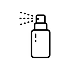 Bottle spray icon. Simple style symbol. Deodorant, dry shampoo, pump, antiseptic plastic packaging, liquid, clean, beauty care, hair care concept. Outline vector icon for web design isolated on white 
