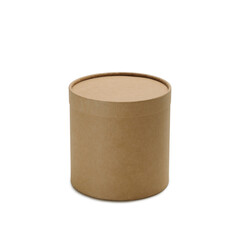 Brown cylinder paper box with lid on white background